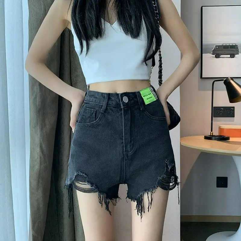 Ripped Denim Shorts Women 2023 High Waist Slimming - Image 2