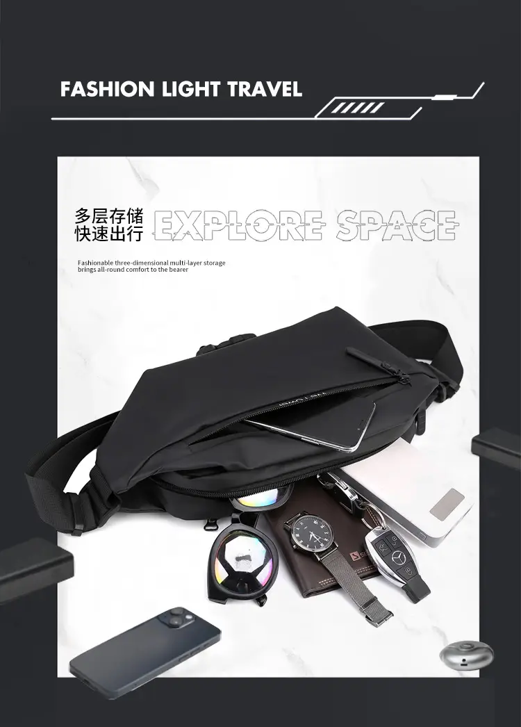 Men Waterproof Motorcycle Chest Bag Black Large Capacity — feature 8