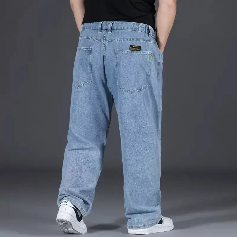 Men Loose Straight Denim Jeans Light Blue Plus Size