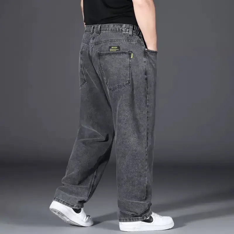 Men Loose Straight Denim Jeans Light Blue Plus Size