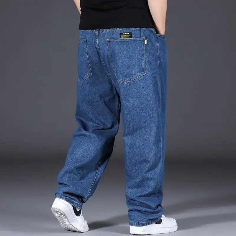 Men Loose Straight Denim Jeans Light Blue Plus Size