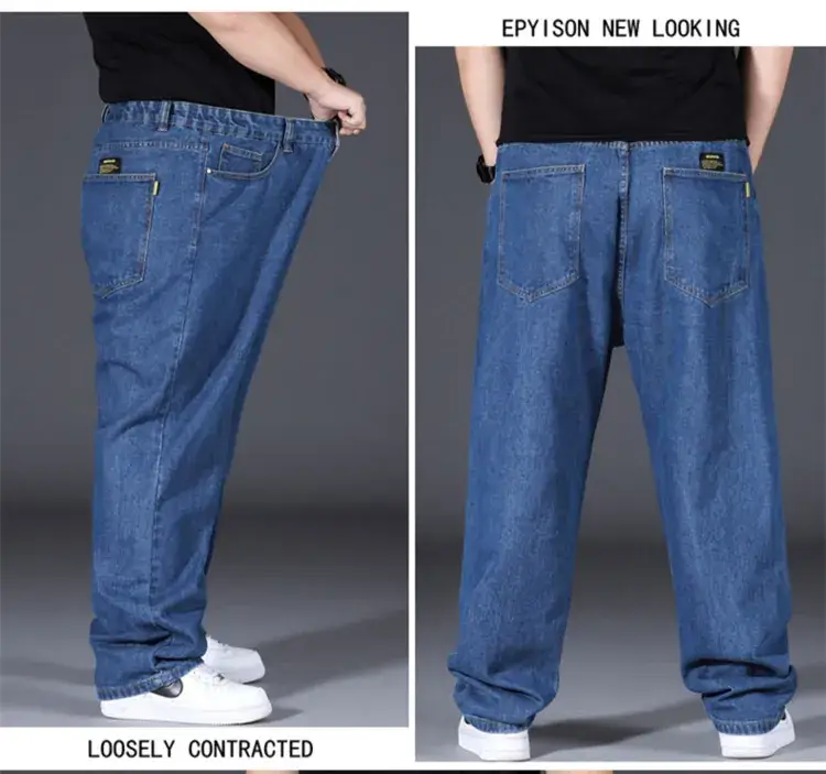 Men Loose Straight Denim Jeans Light Blue Plus Size — feature 10