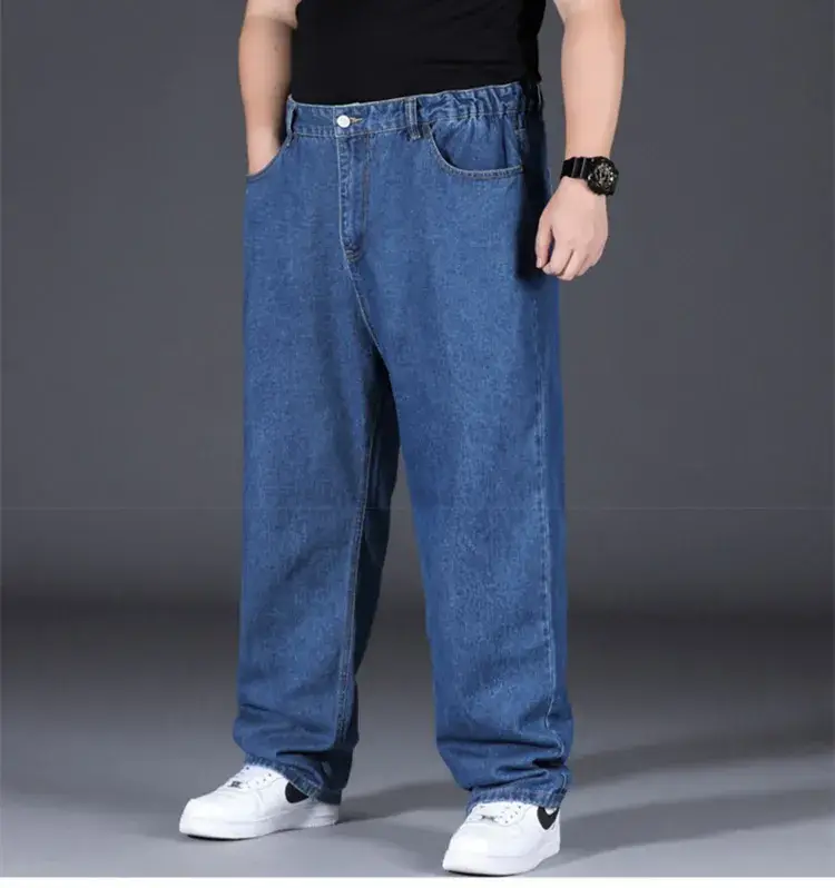 Men Loose Straight Denim Jeans Light Blue Plus Size — feature 11
