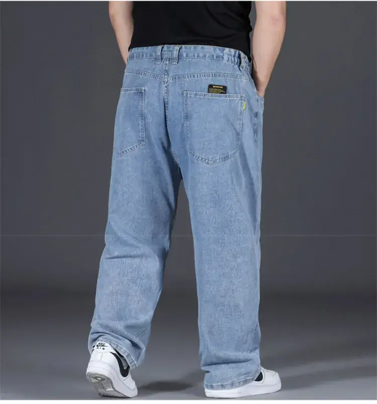 Men Loose Straight Denim Jeans Light Blue Plus Size — feature 13
