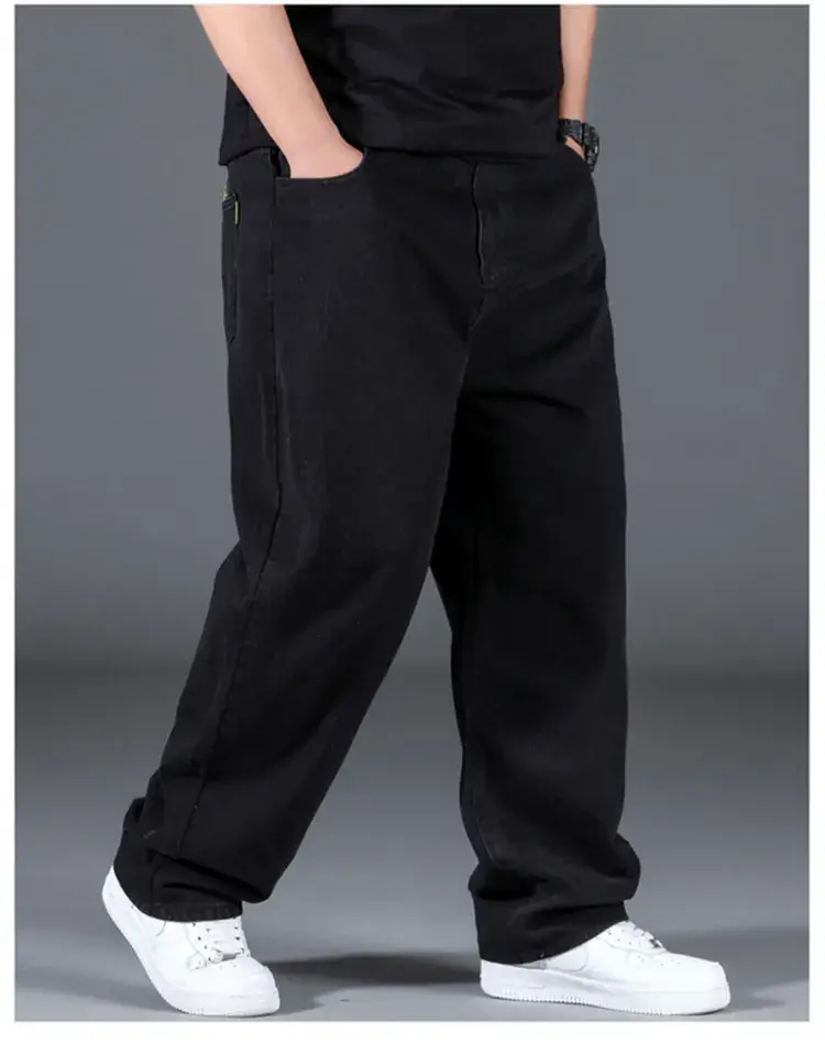 Men Loose Straight Denim Jeans Light Blue Plus Size — feature 15
