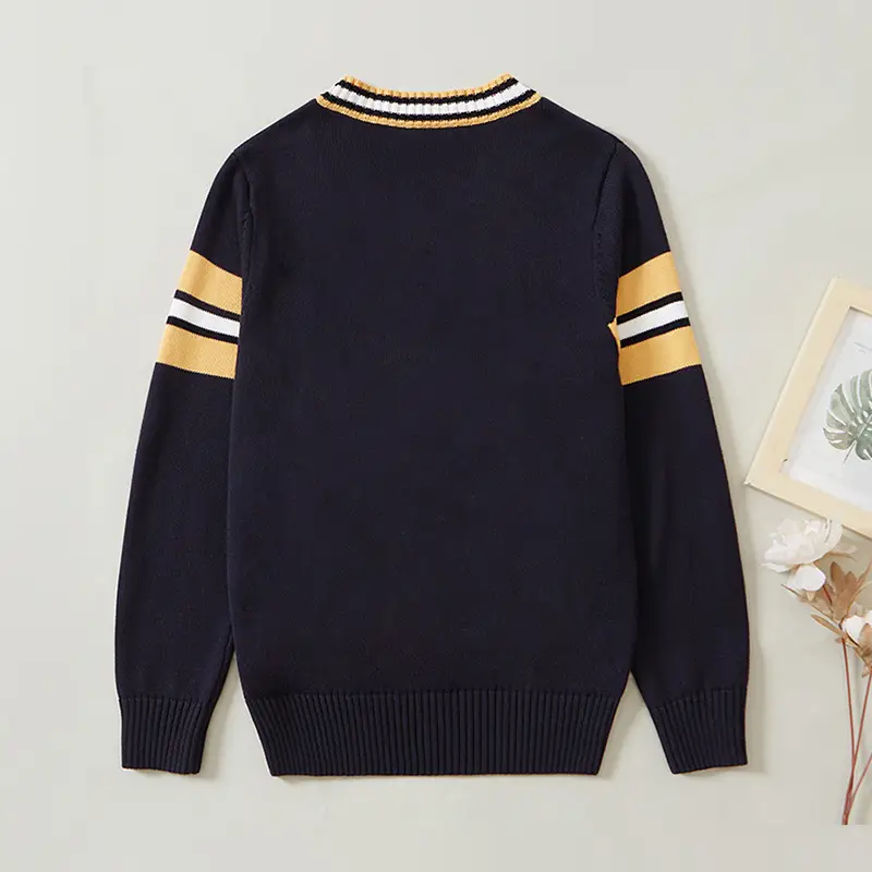 Black V-Neck Knit Sweater for Boys Girls Long Sleeve