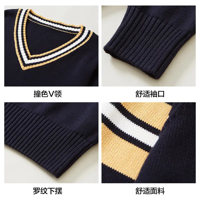 Black V-Neck Knit Sweater for Boys Girls Long Sleeve