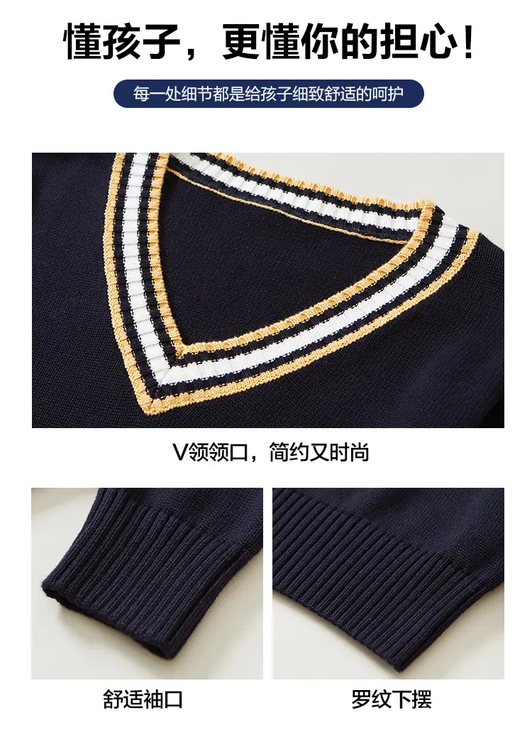 Black V-Neck Knit Sweater for Boys Girls Long Sleeve — feature 8