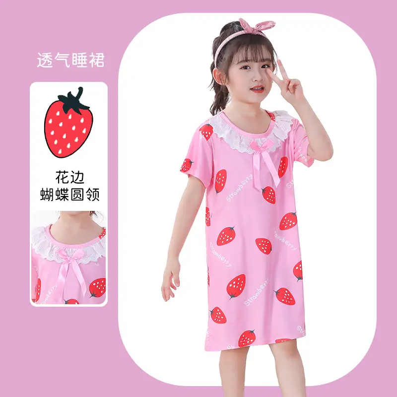 Girls Nightgown Sweet Cartoon Short Sleeve Skirt Medium Large - Image 3