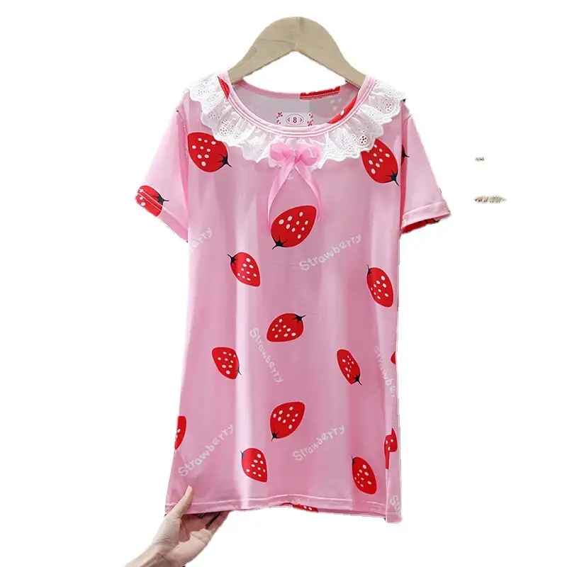 Girls Nightgown Sweet Cartoon Short Sleeve Skirt Medium Large - Image 19