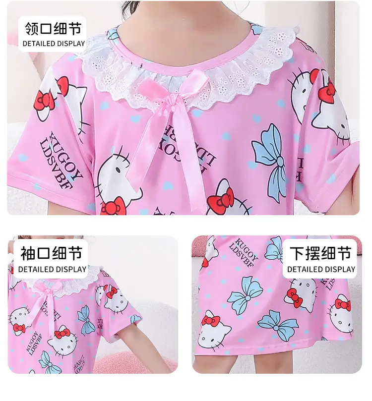 Girls Nightgown Sweet Cartoon Short Sleeve Skirt Medium Large — feature 10