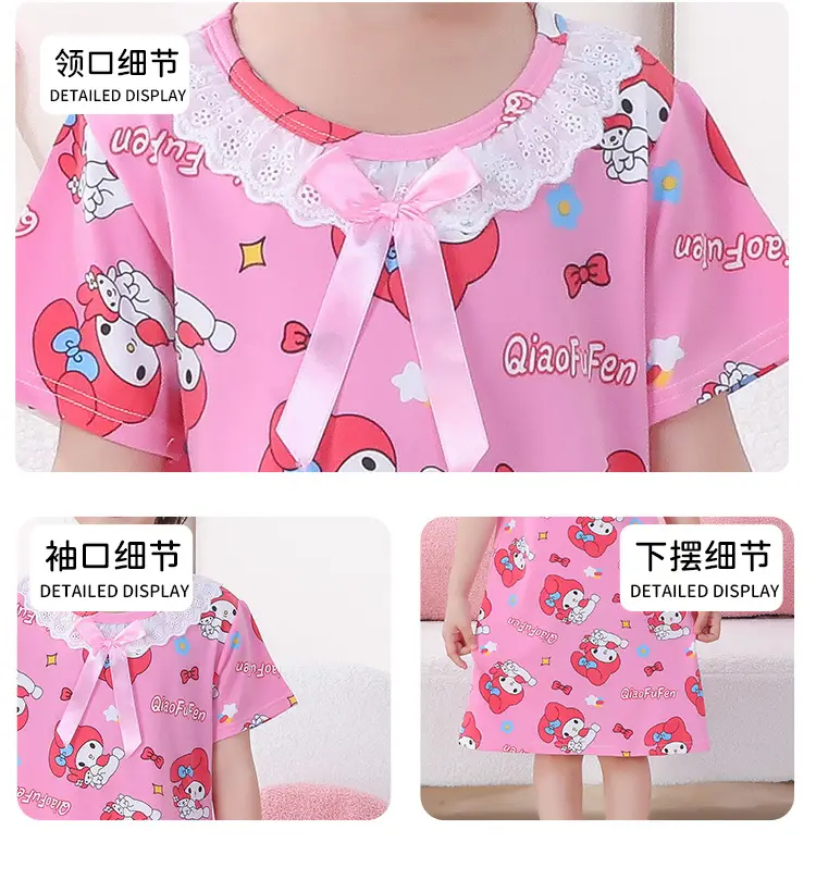 Girls Nightgown Sweet Cartoon Short Sleeve Skirt Medium Large — feature 29