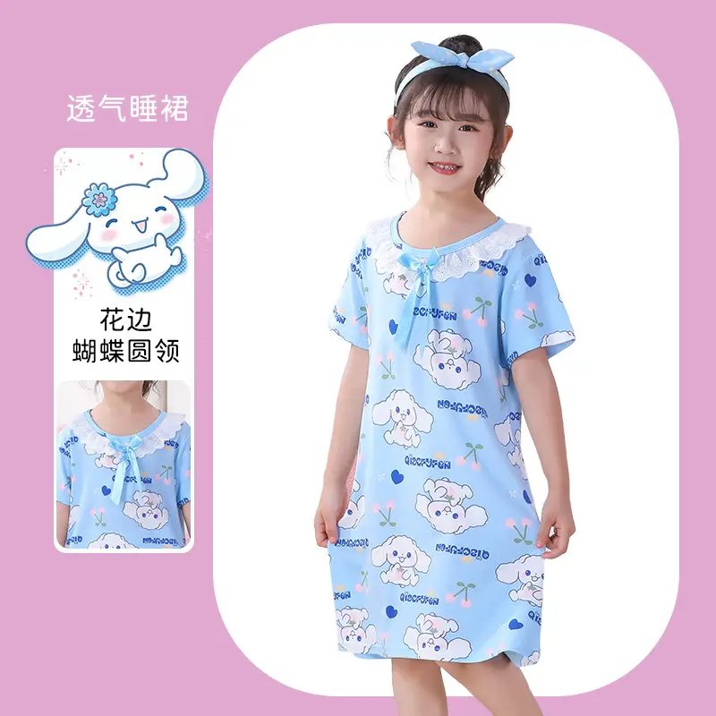Girls Nightgown Sweet Cartoon Short Sleeve Skirt Medium Large - Image 10