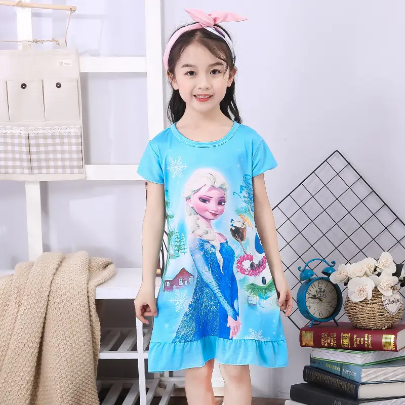 Girls Nightgown Sweet Cartoon Short Sleeve Skirt Medium Large - Image 11