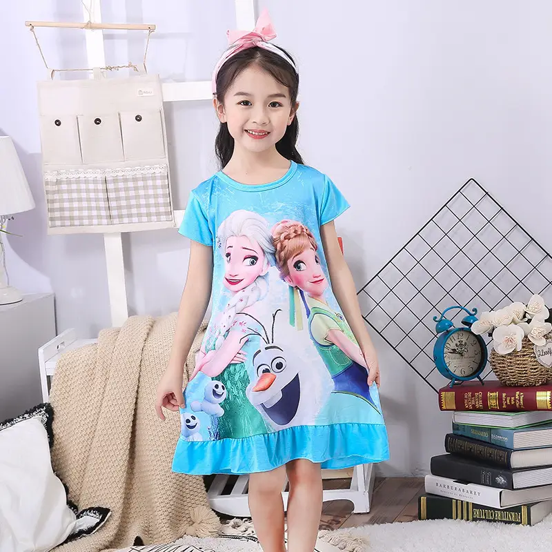 Girls Nightgown Sweet Cartoon Short Sleeve Skirt Medium Large - Image 13