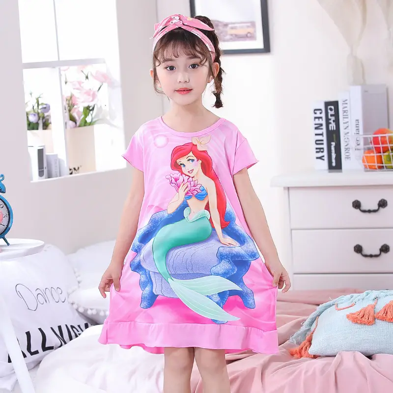 Girls Nightgown Sweet Cartoon Short Sleeve Skirt Medium Large - Image 17