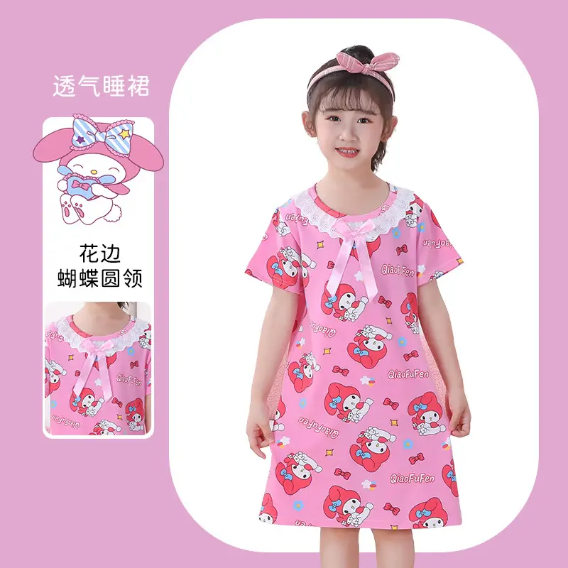 Girls Nightgown Sweet Cartoon Short Sleeve Skirt Medium Large - Image 7