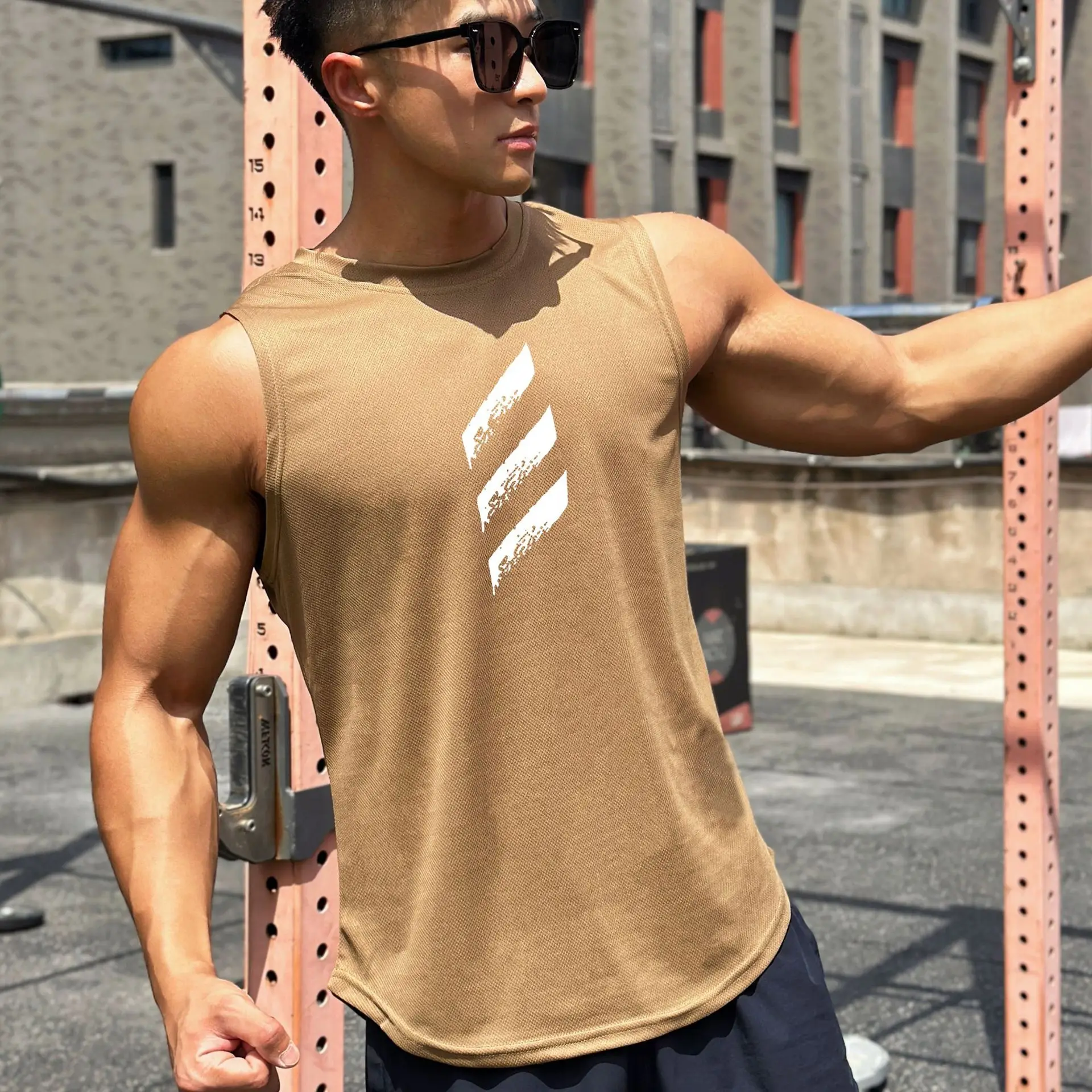 Men Sleeveless Vests White Round Neck Sports Wear - Image 15