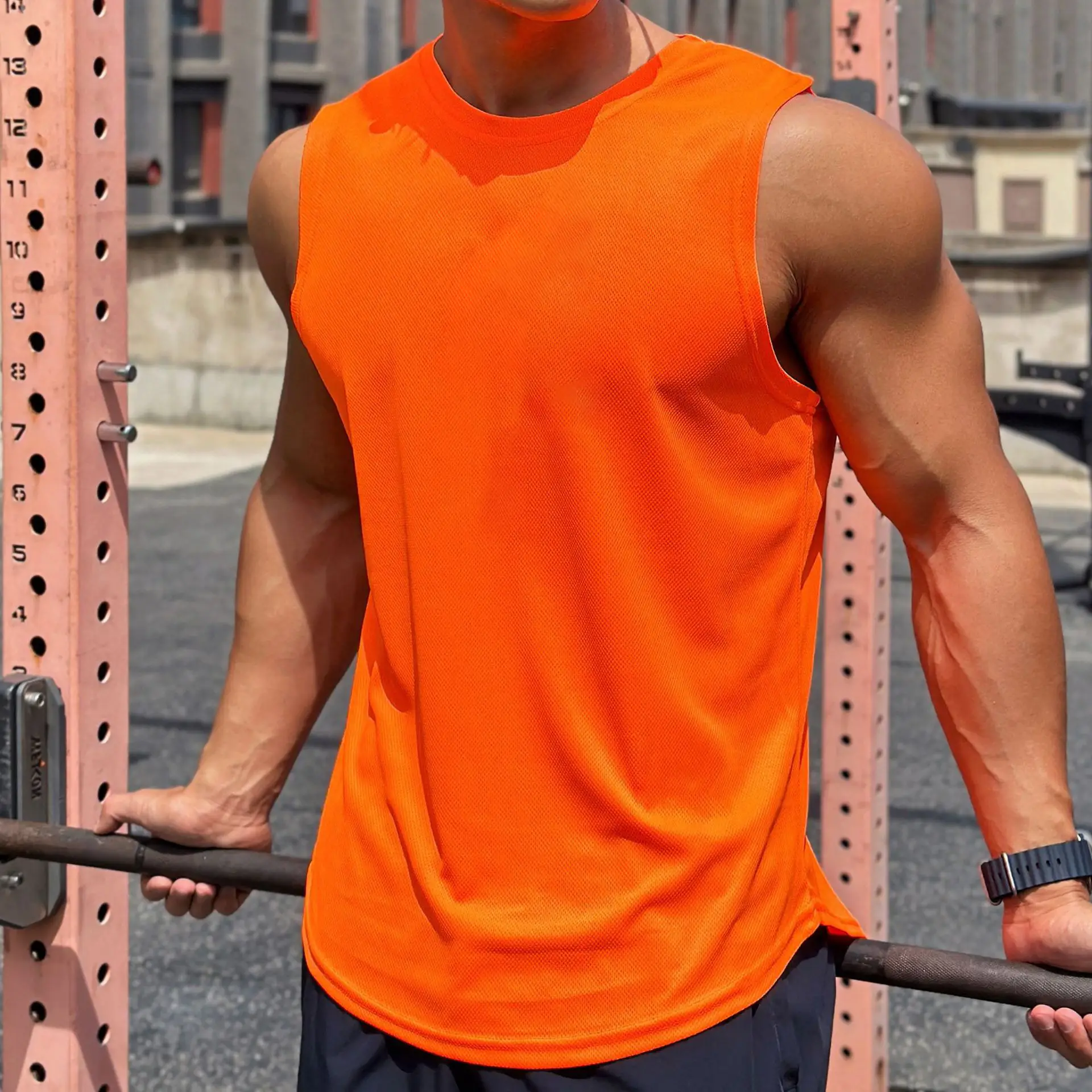 Men Sleeveless Vests White Round Neck Sports Wear - Image 10