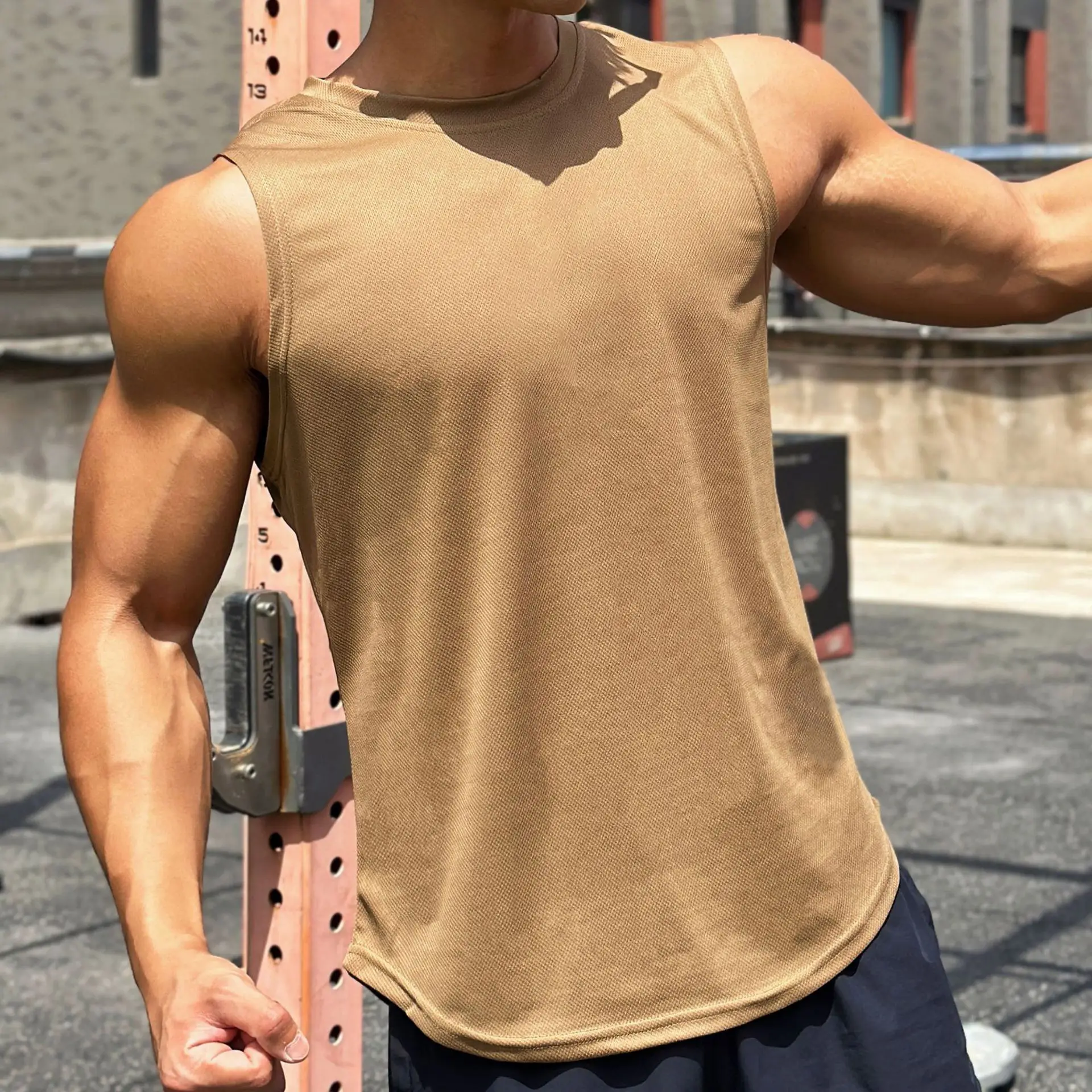 Men Sleeveless Vests White Round Neck Sports Wear - Image 11