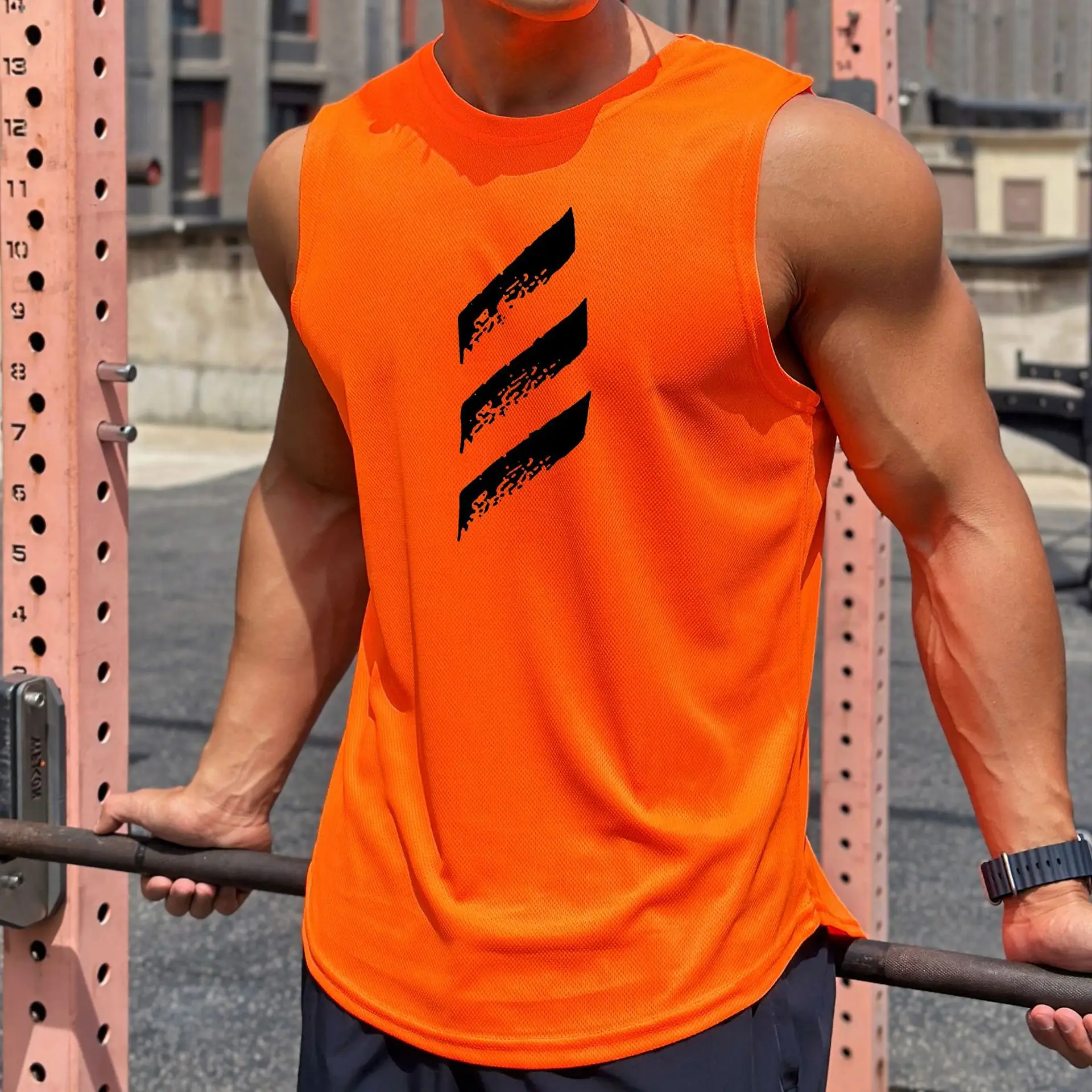 Men Sleeveless Vests White Round Neck Sports Wear - Image 4