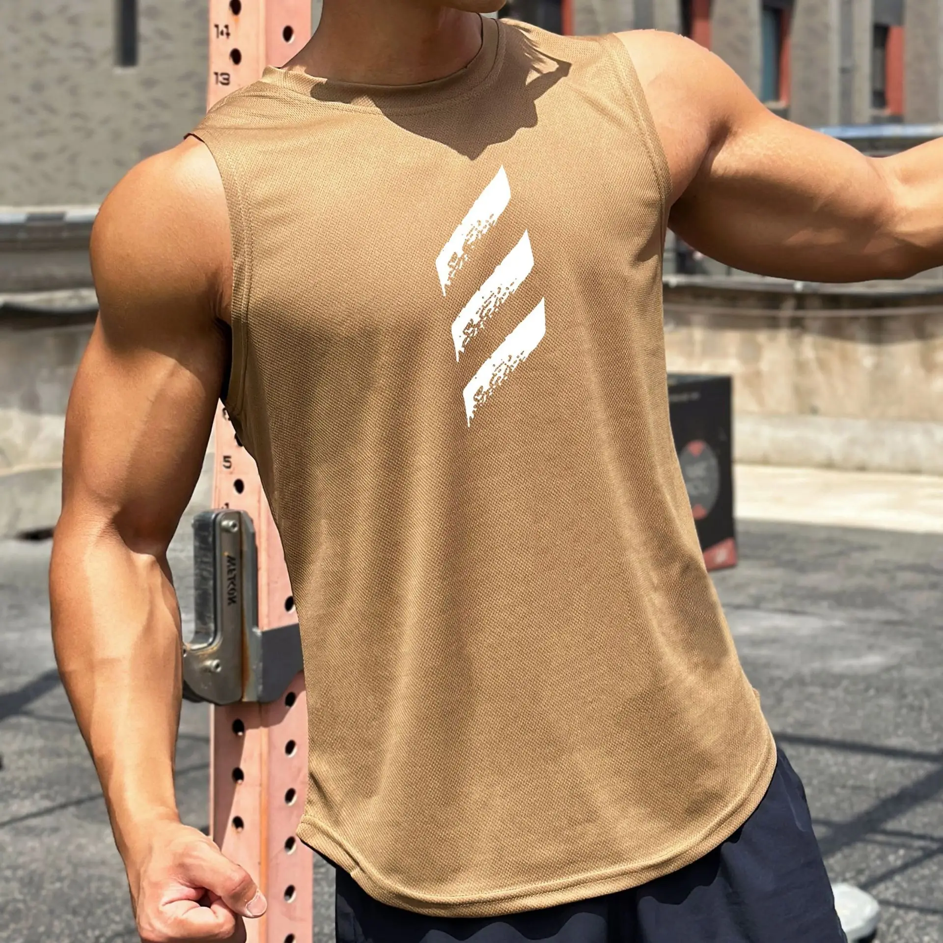 Men Sleeveless Vests White Round Neck Sports Wear - Image 5