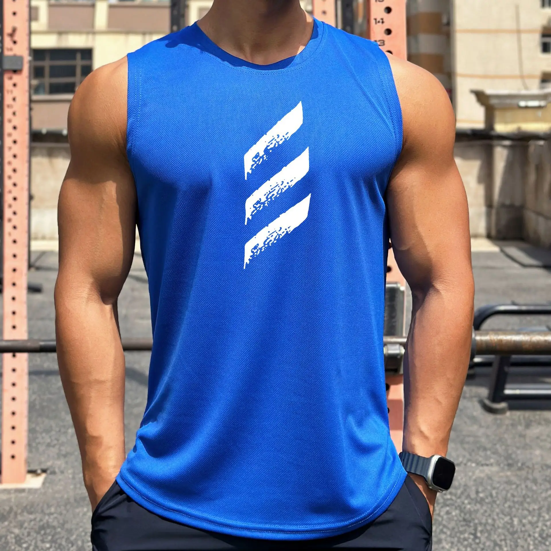 Men Sleeveless Vests White Round Neck Sports Wear - Image 6