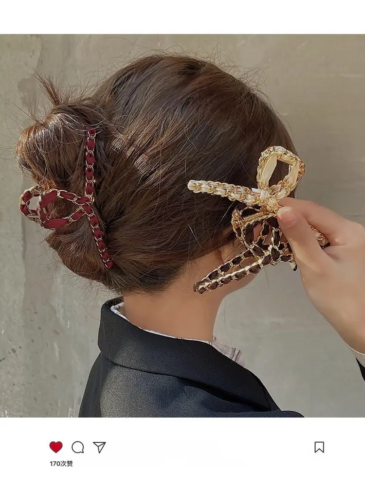 Korean Red Embellished Hairpin Clip 7cm — feature 1