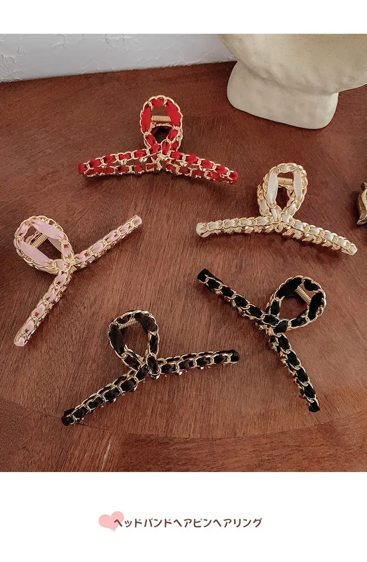 Korean Red Embellished Hairpin Clip 7cm — feature 8