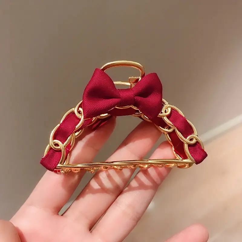 Korean Red Embellished Hairpin Clip 7cm - Image 8
