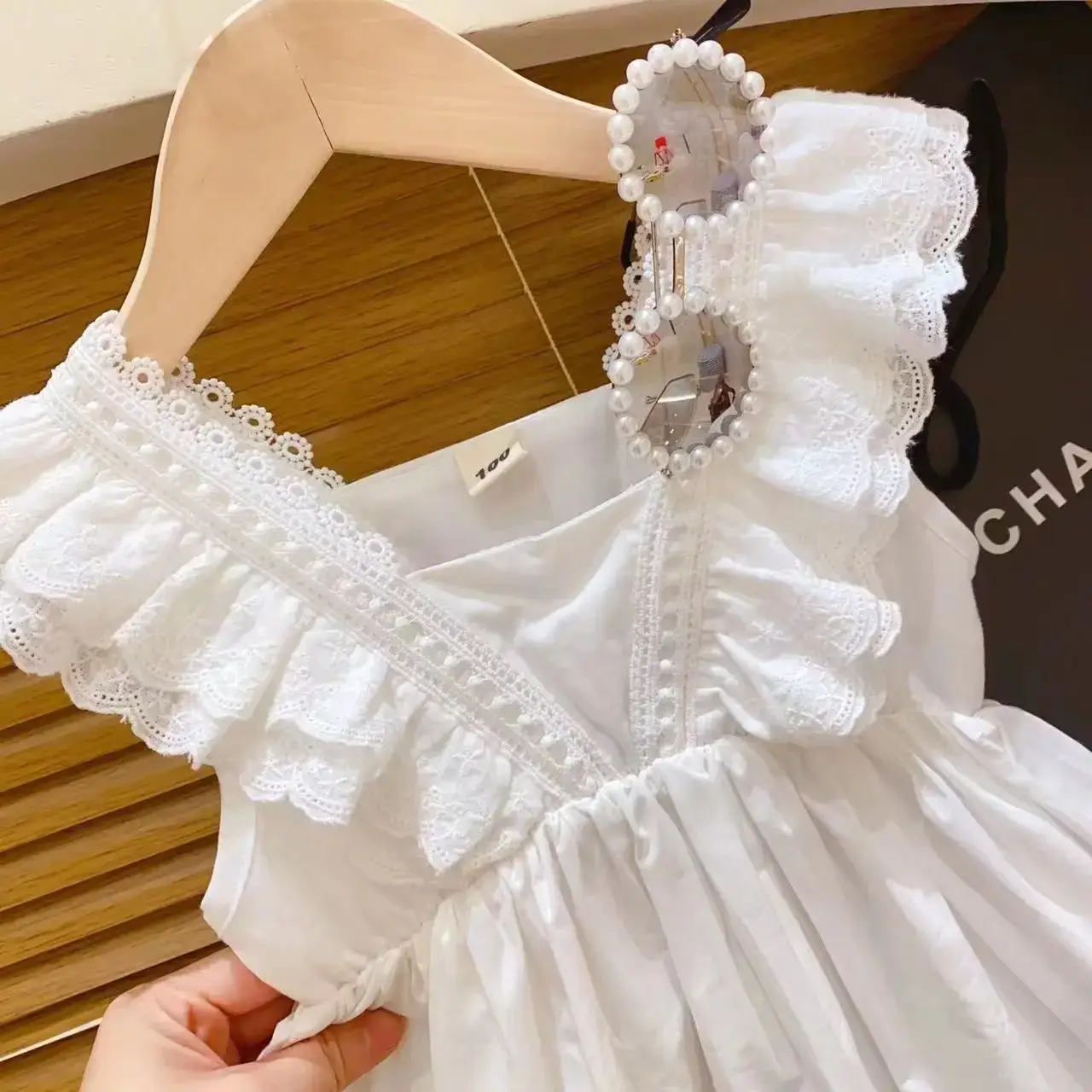 Elegant White Princess Lace Vest Dress for Girls 2025 Summer - Image 4