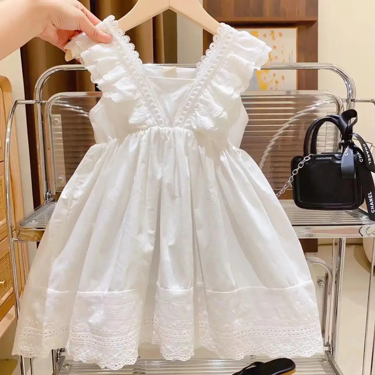Elegant White Princess Lace Vest Dress for Girls 2025 Summer — feature 3