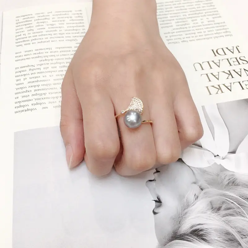 Natural Pearl Ring with Zircon Micro-Inlay - Image 5