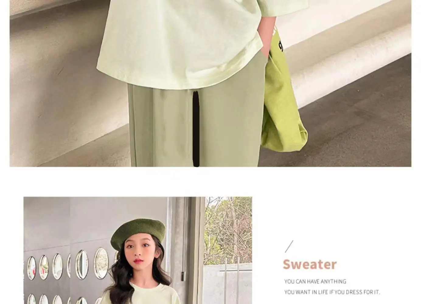 Girls Summer Casual Tote Bag Set Green Loose Fit — feature 3