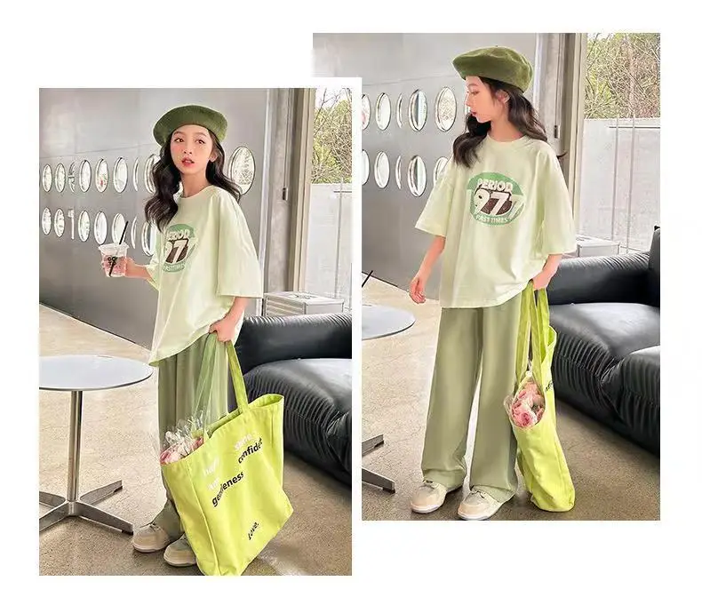 Girls Summer Casual Tote Bag Set Green Loose Fit — feature 9