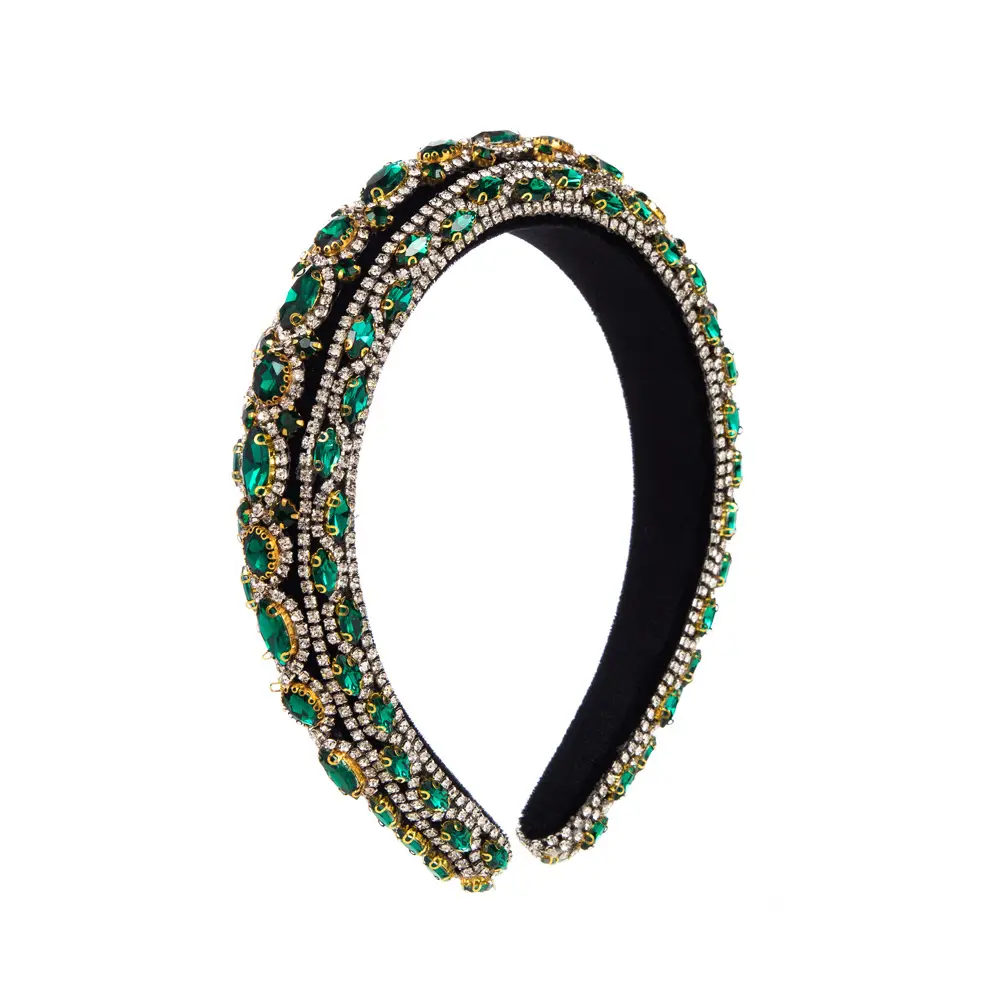 Black Rhinestone Crossbody Hairband with Gold Plated Design