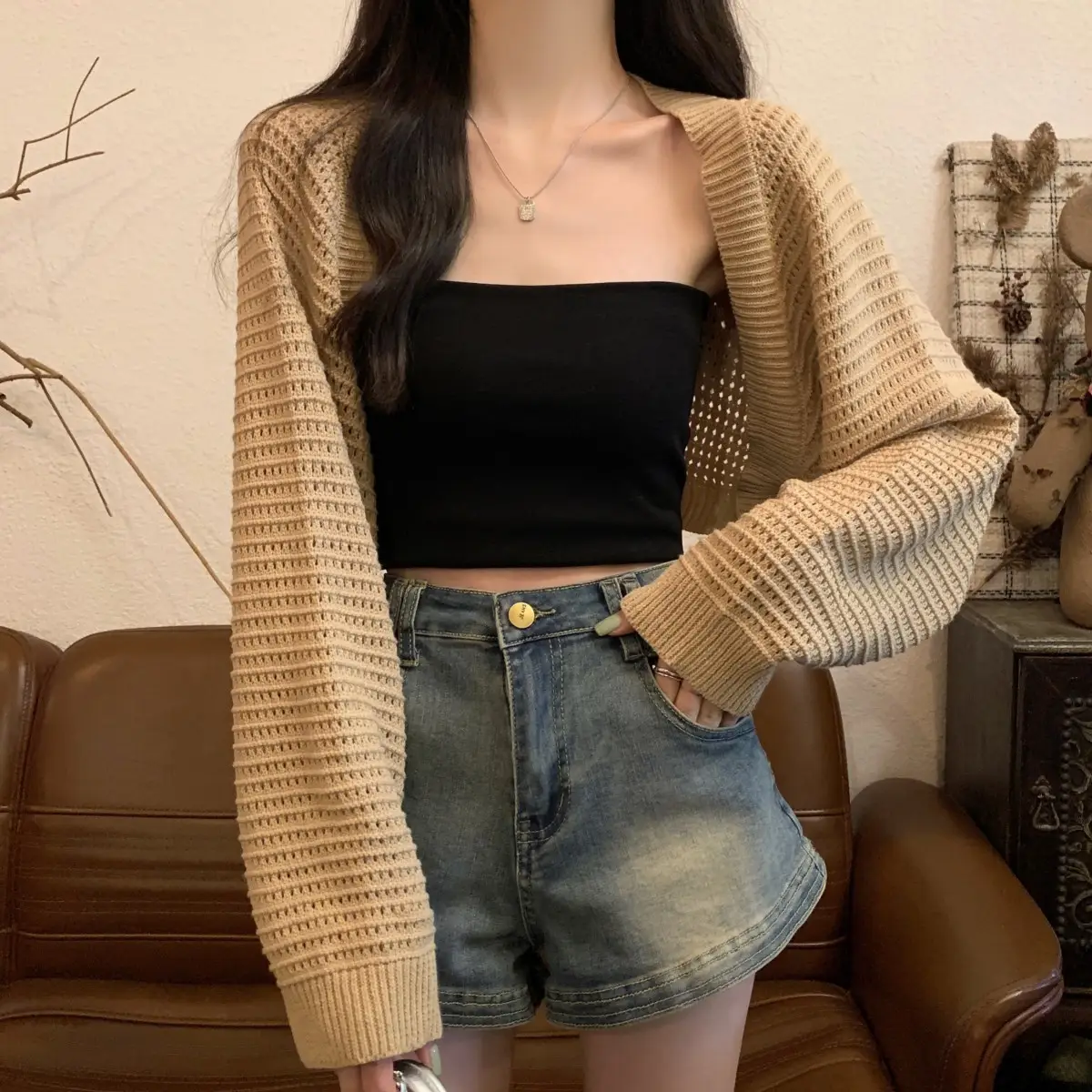 Korean Fashion Loose Hollow Knitted Cardigan Sunscreen 2025 - Image 6