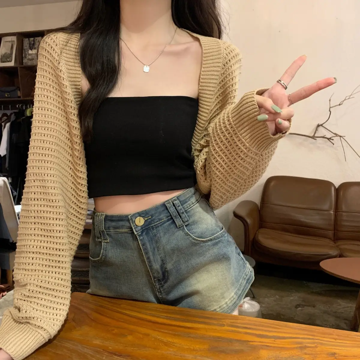 Korean Fashion Loose Hollow Knitted Cardigan Sunscreen 2025 — feature 10