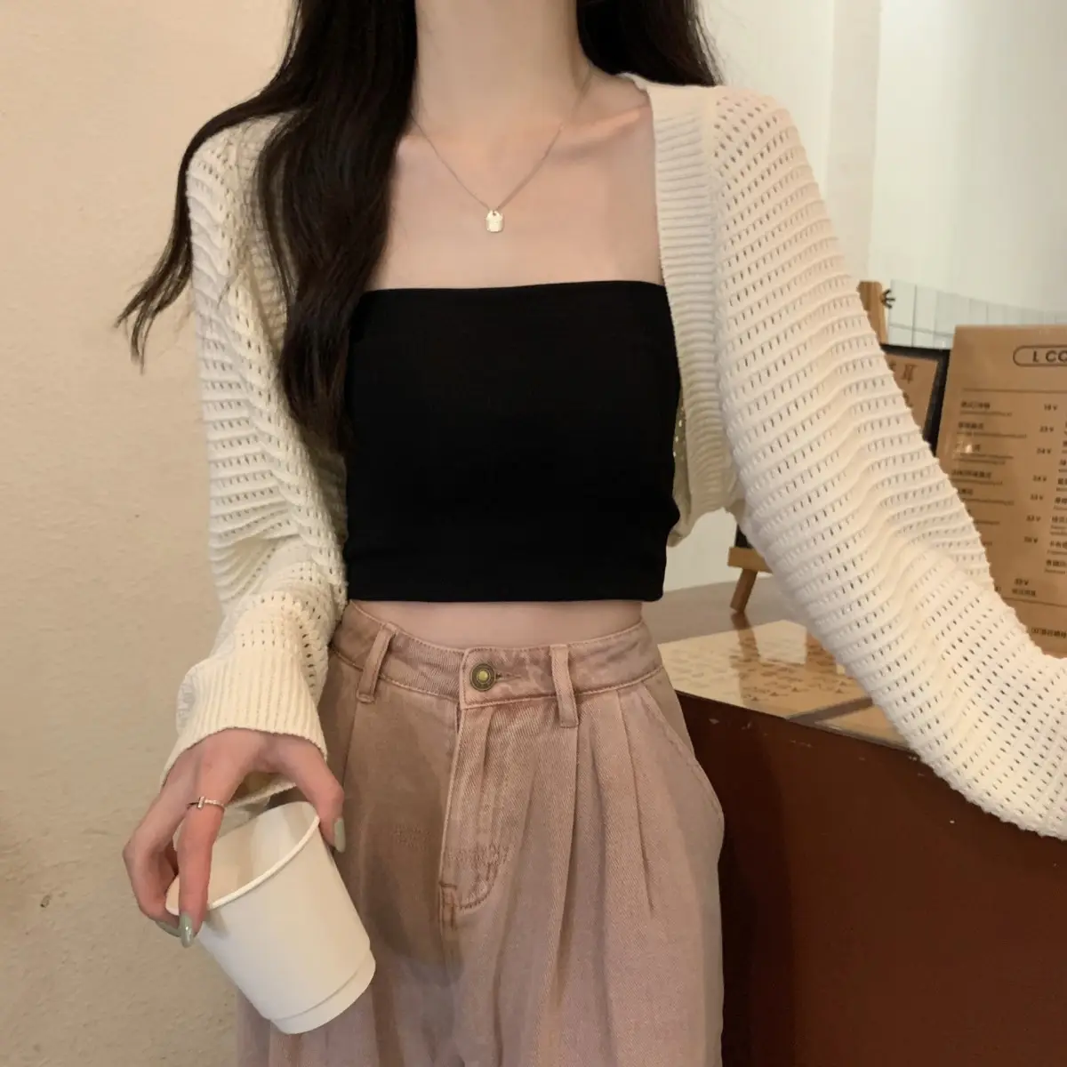 Korean Fashion Loose Hollow Knitted Cardigan Sunscreen 2025 - Image 2