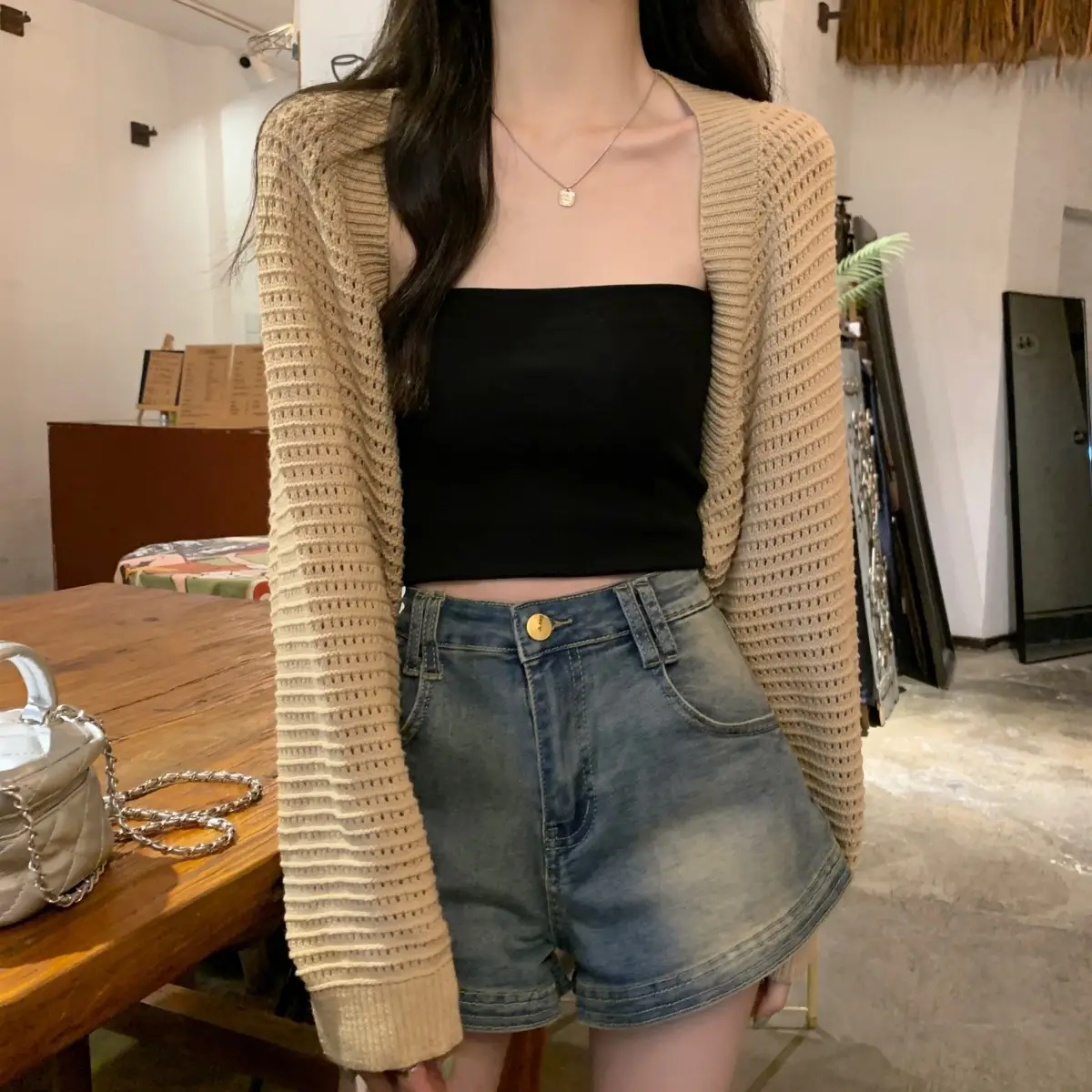 Korean Fashion Loose Hollow Knitted Cardigan Sunscreen 2025 - Image 3