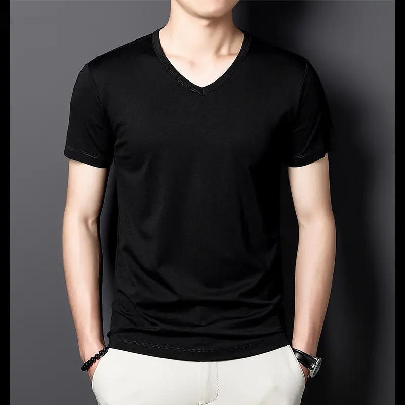 Men V-Neck T-Shirt Brown Modal 2025 - Image 17