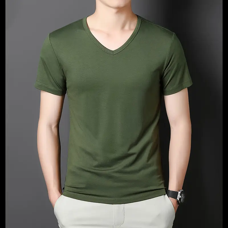 Men V-Neck T-Shirt Brown Modal 2025 - Image 18