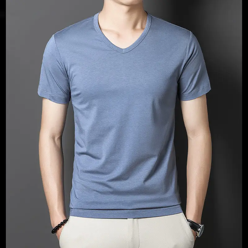 Men V-Neck T-Shirt Brown Modal 2025 - Image 20