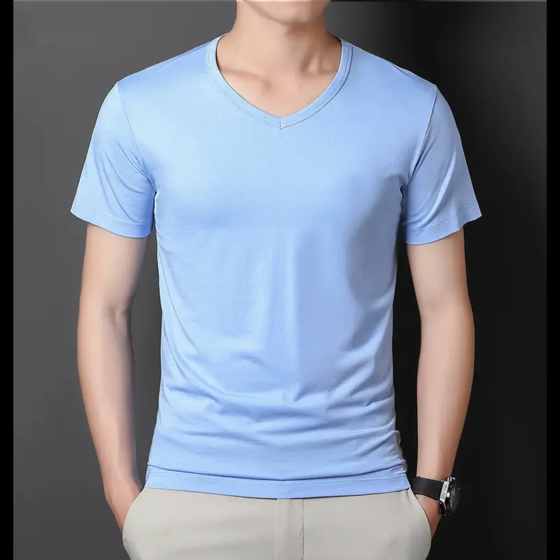 Men V-Neck T-Shirt Brown Modal 2025 - Image 22