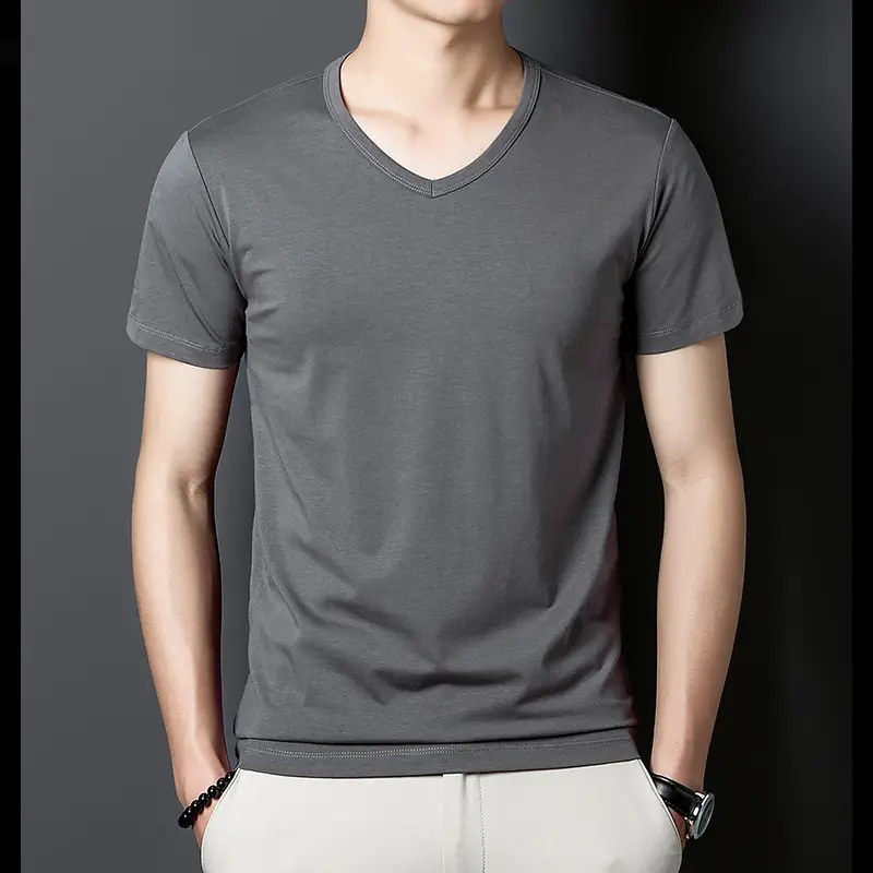 Men V-Neck T-Shirt Brown Modal 2025 - Image 23