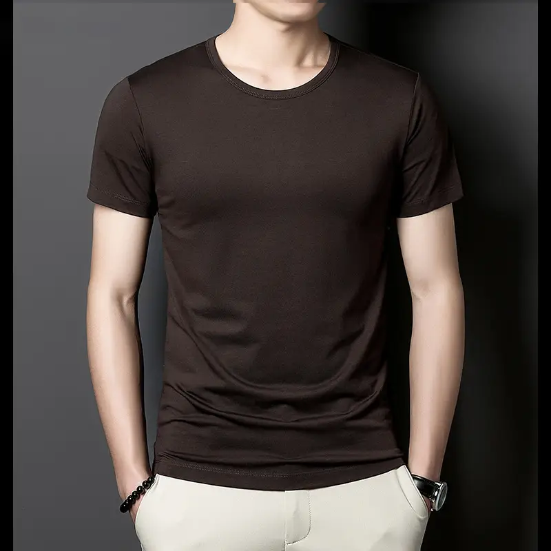 Men V-Neck T-Shirt Brown Modal 2025 - Image 6