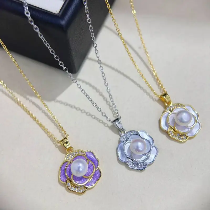 Natural Pearl Earrings S925 Sterling Silver White Camellia High-End