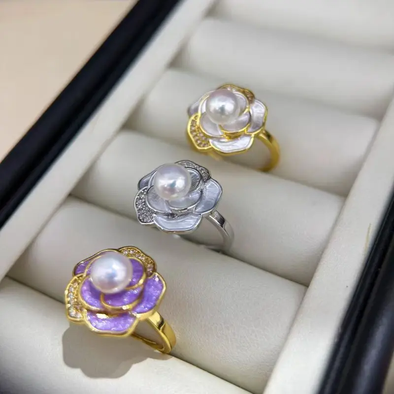 Natural Pearl Earrings S925 Sterling Silver White Camellia High-End