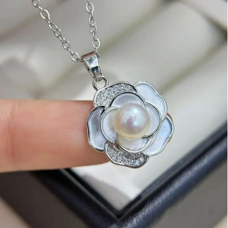 Natural Pearl Earrings S925 Sterling Silver White Camellia High-End — feature 10