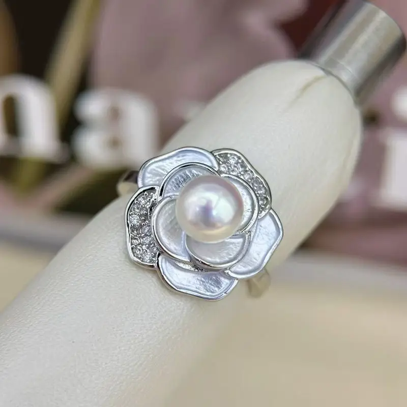 Natural Pearl Earrings S925 Sterling Silver White Camellia High-End — feature 15